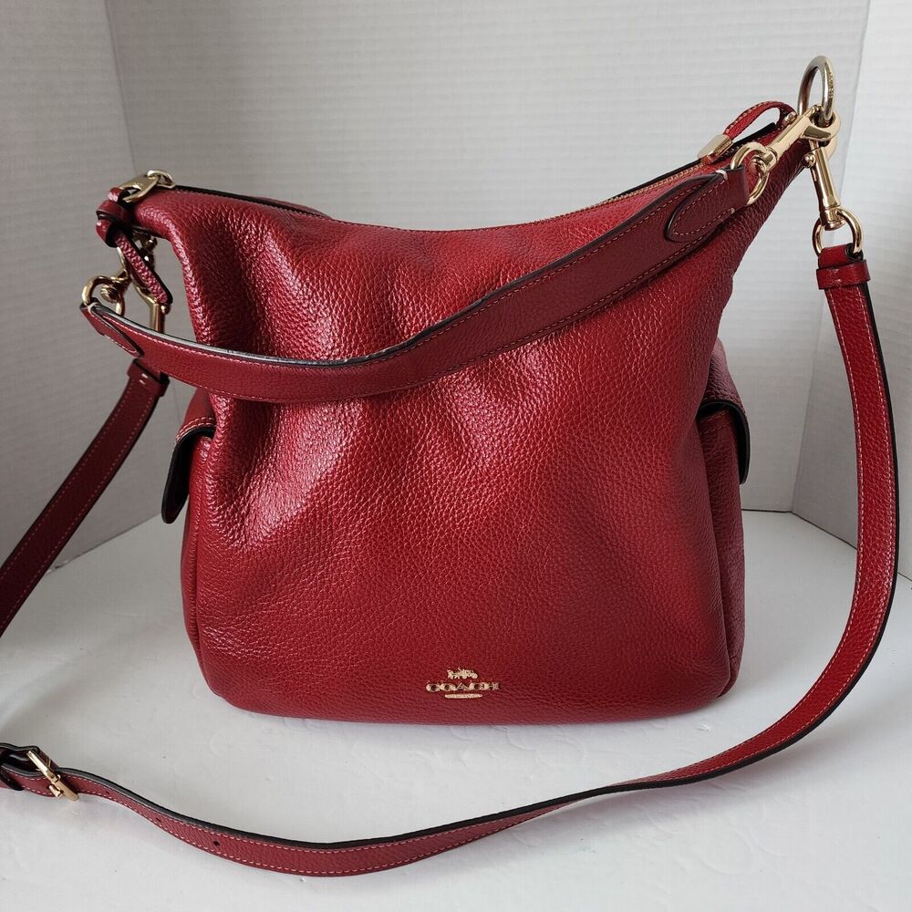 Coach PENNIE Pebbled Red Leather Shoulder/Crossbody Handbag Goldtone RARE w/COA